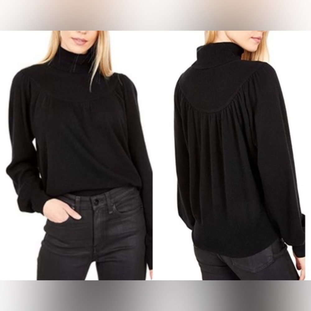 Madewell Shirred Balloon-Sleeve Turtleneck Sweater in Black, XS